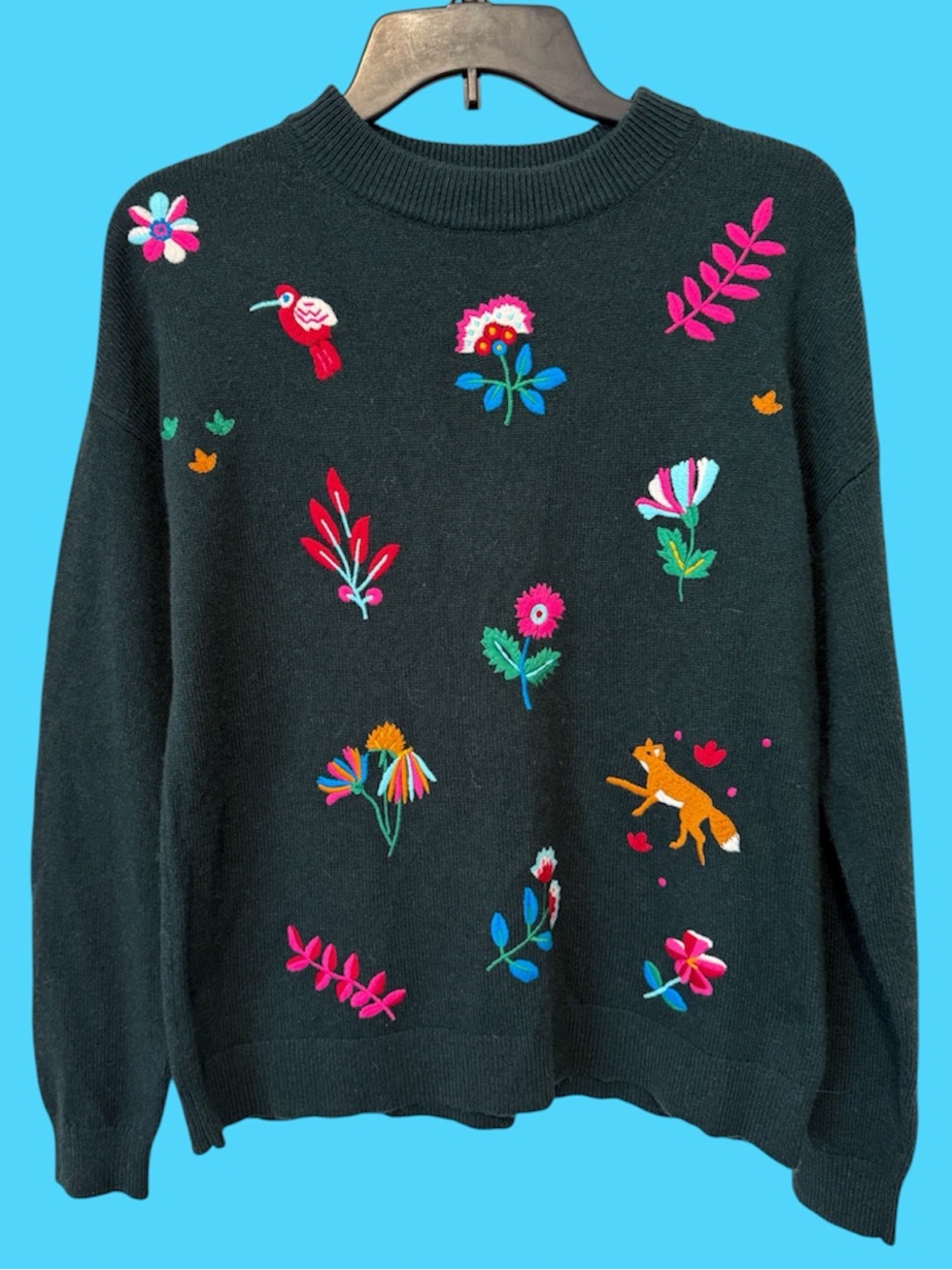 Boden green floral embroidered sweater